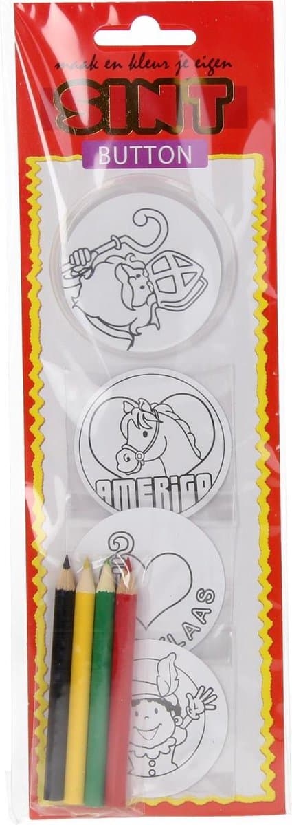 Réalisez un bouton Sinterklaas de 6 cm de diamètre, avec des crayons de couleur