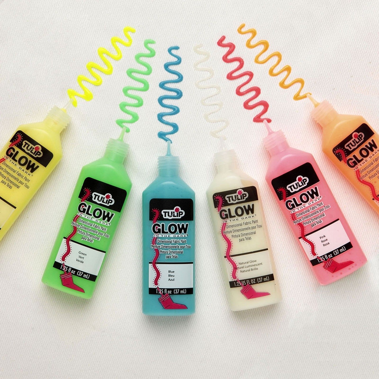 Tulipe • Peinture textile 3D 37ml qui brille dans le noir 6pcs.