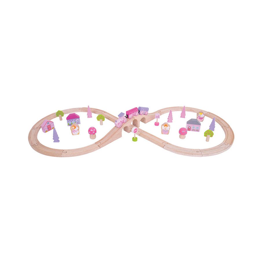Bigjigs Ensemble de train en bois - rose, 40dlg.