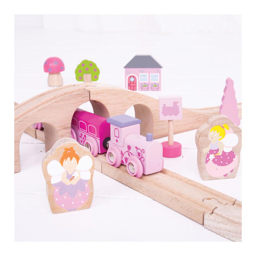 Bigjigs Ensemble de train en bois - rose, 40dlg.