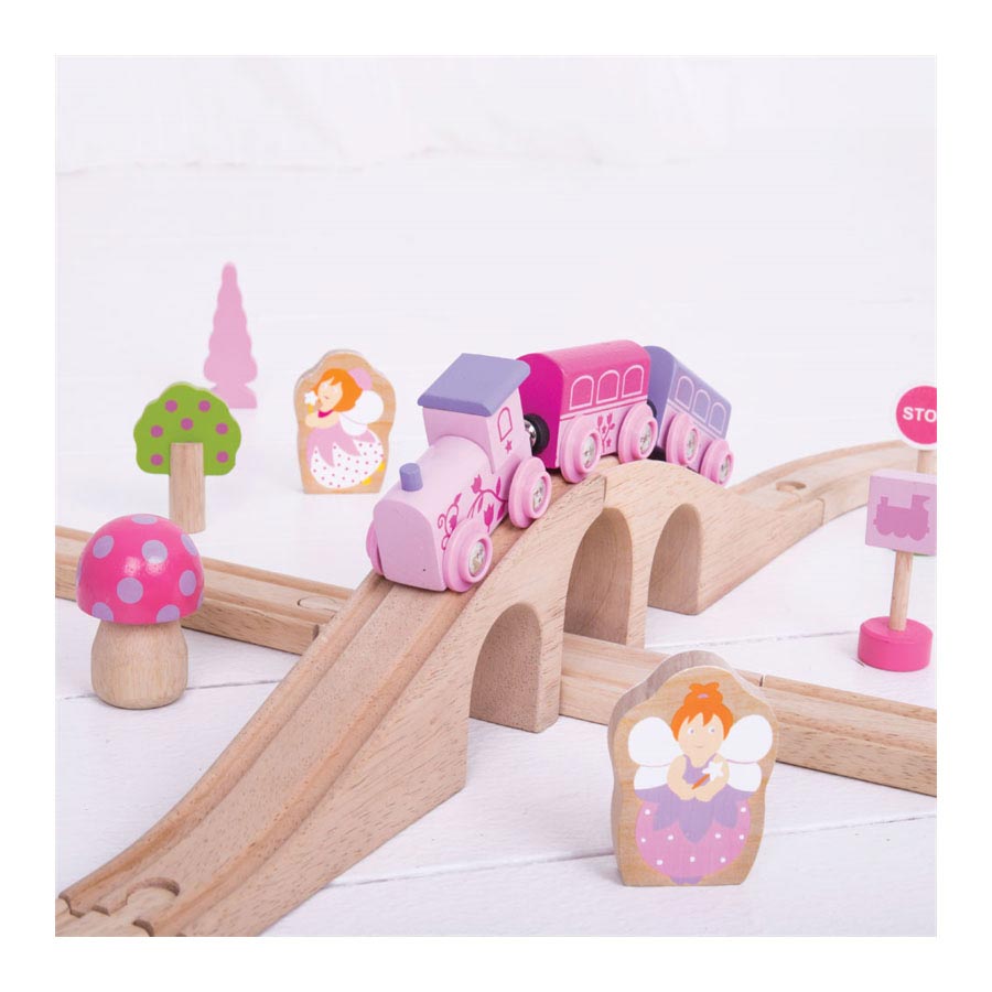 Bigjigs Ensemble de train en bois - rose, 40dlg.