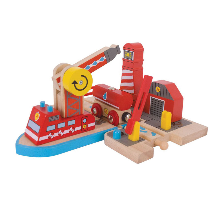 Rails en bois Bigjigs - caserne de pompiers