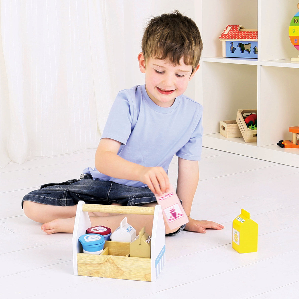 Jouets Bigjigs - caisse de produits laitiers en bois