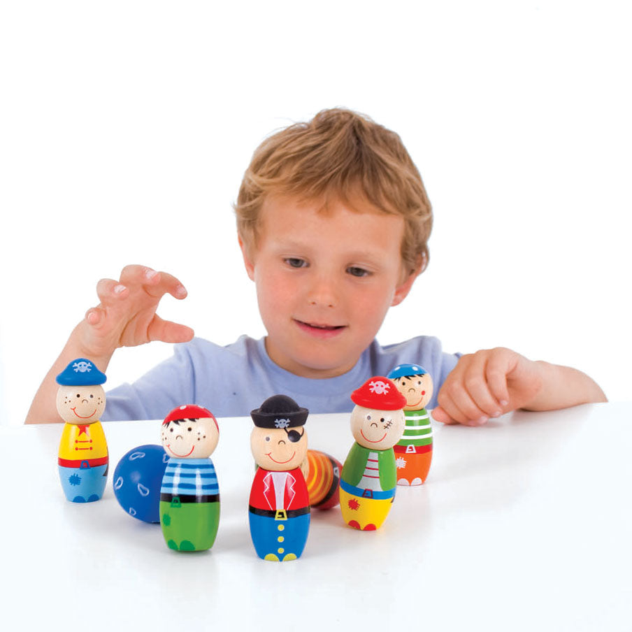 Jeu de quilles en bois Bigjigs pirates, 7 pièces.