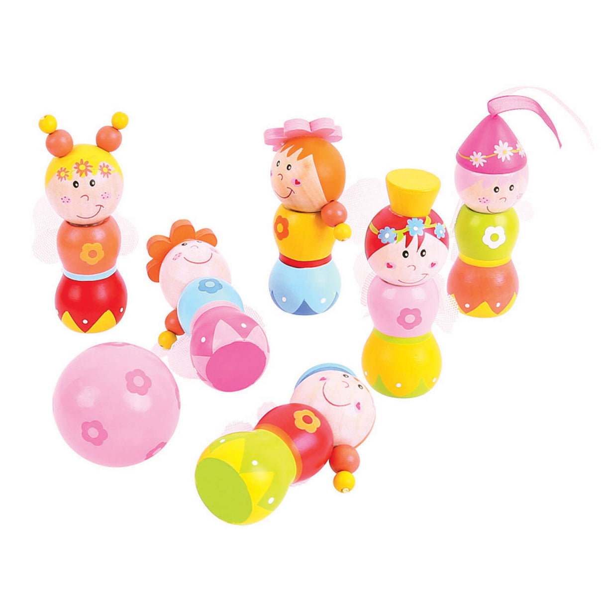 Jeu de quilles en bois Bigjigs princesses, 7 pièces.