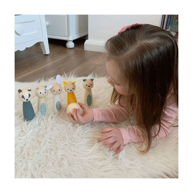 Jouets Simply Scandi Bigjigs - Jeu de quilles 'Animaux de la forêt' - Jouets en bois - Jeu de quilles en bois - 7 pièces