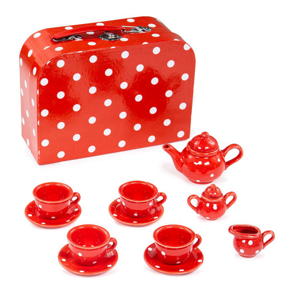 Service à thé en porcelaine Bigjigs dans un coffret de rangement, 12 pièces.