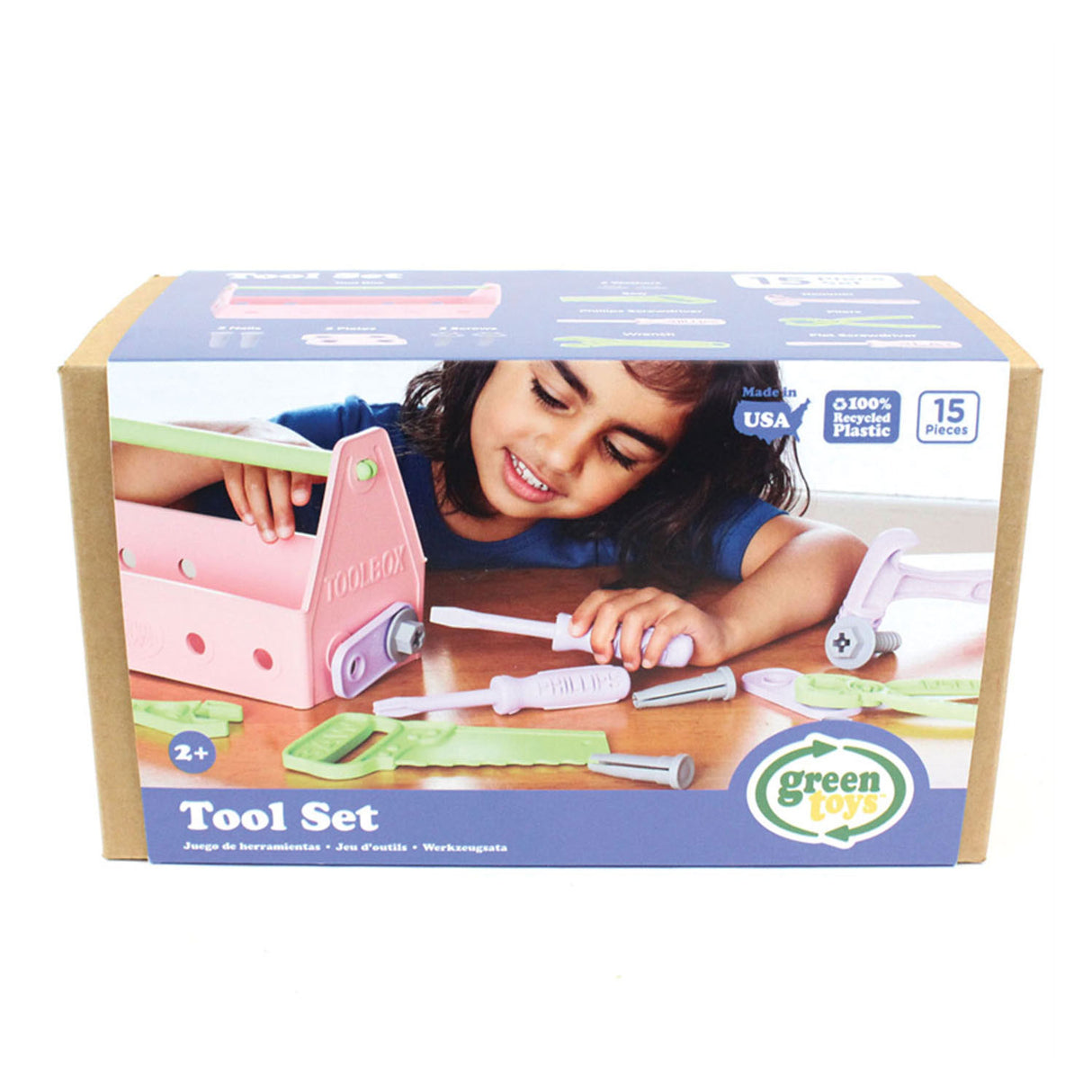 Boîte à outils jouets verts rose