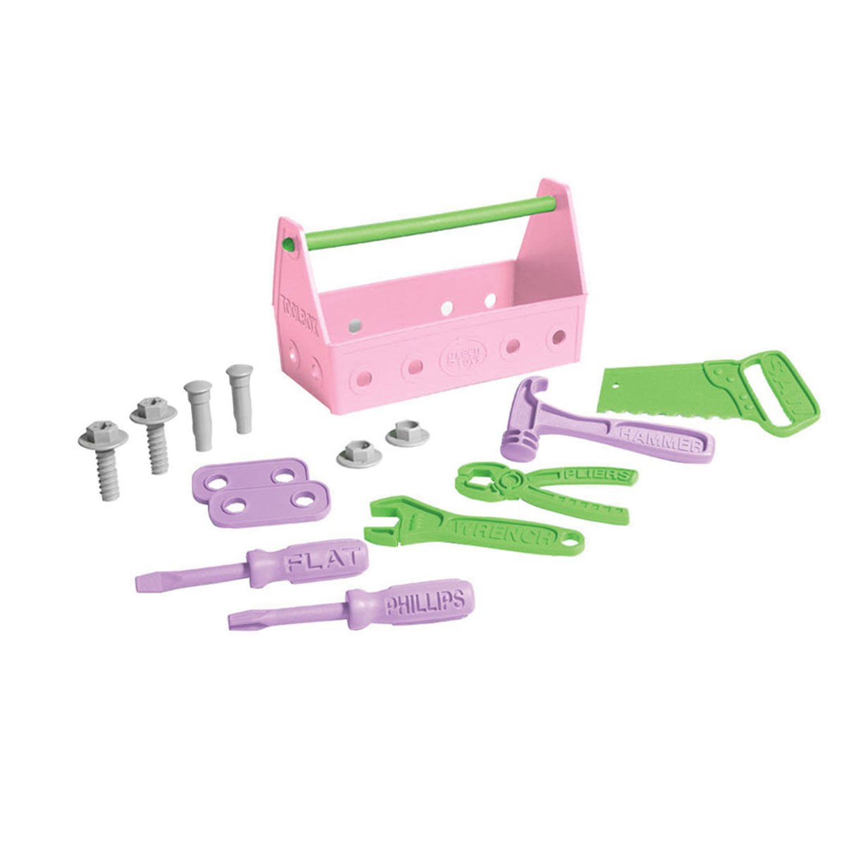 Boîte à outils jouets verts rose