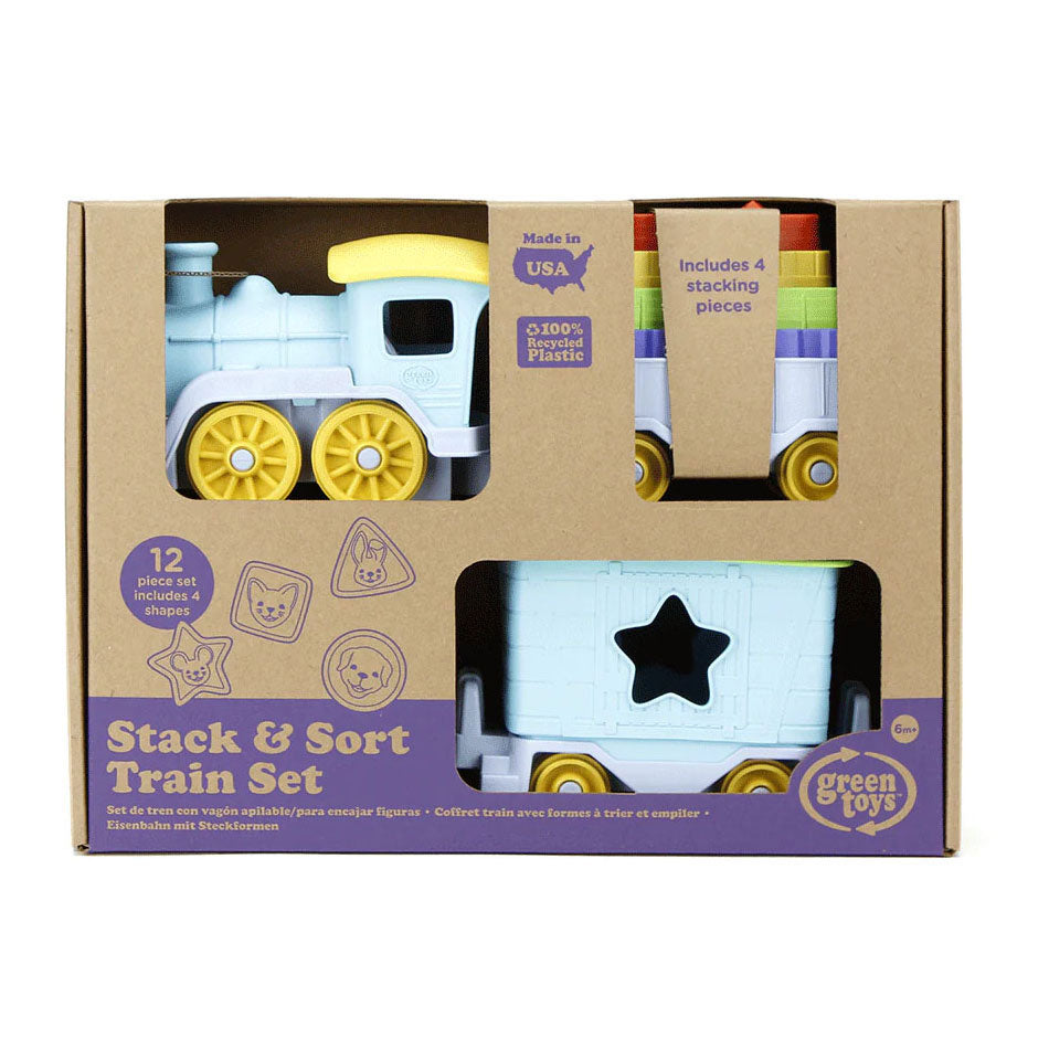 Train à empiler et trier les jouets verts, 12 pcs.