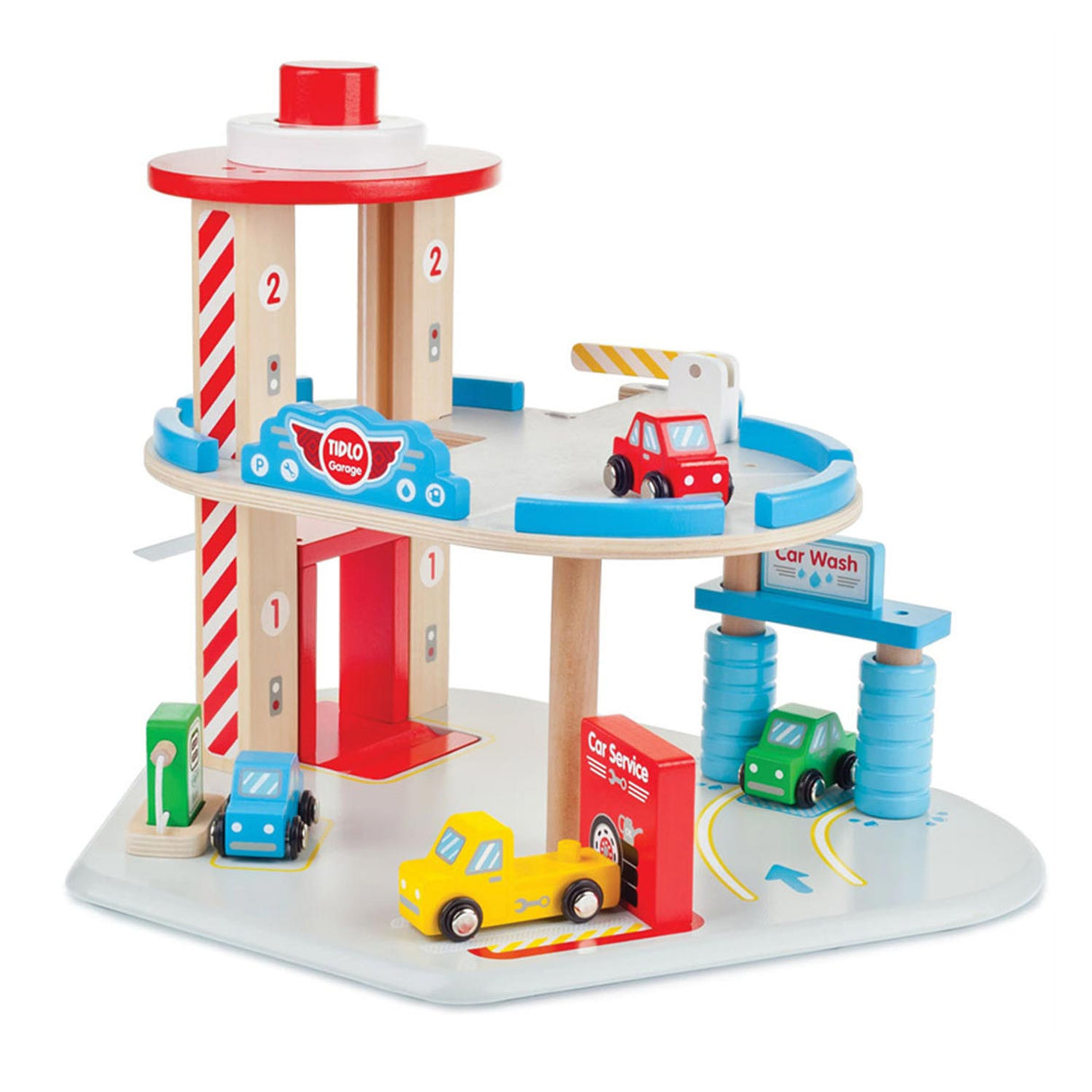 Garage en bois Bigjigs avec lavage de voiture