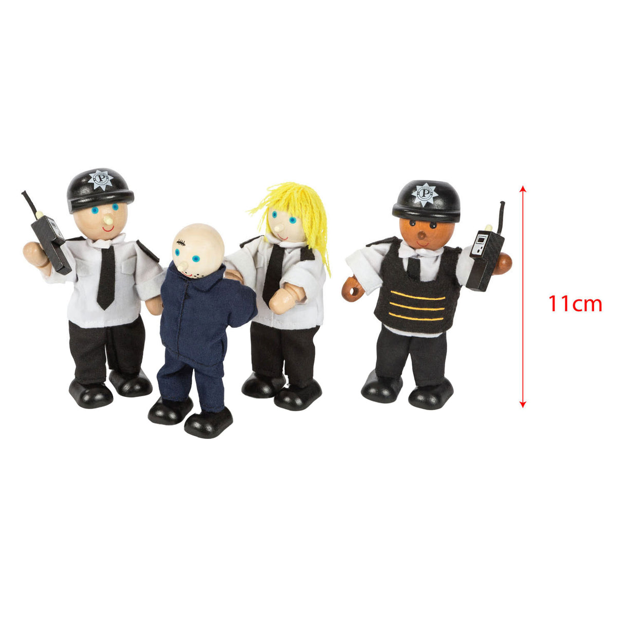 Tidlo policiers et voleur bois 11 cm noir 4 pièces