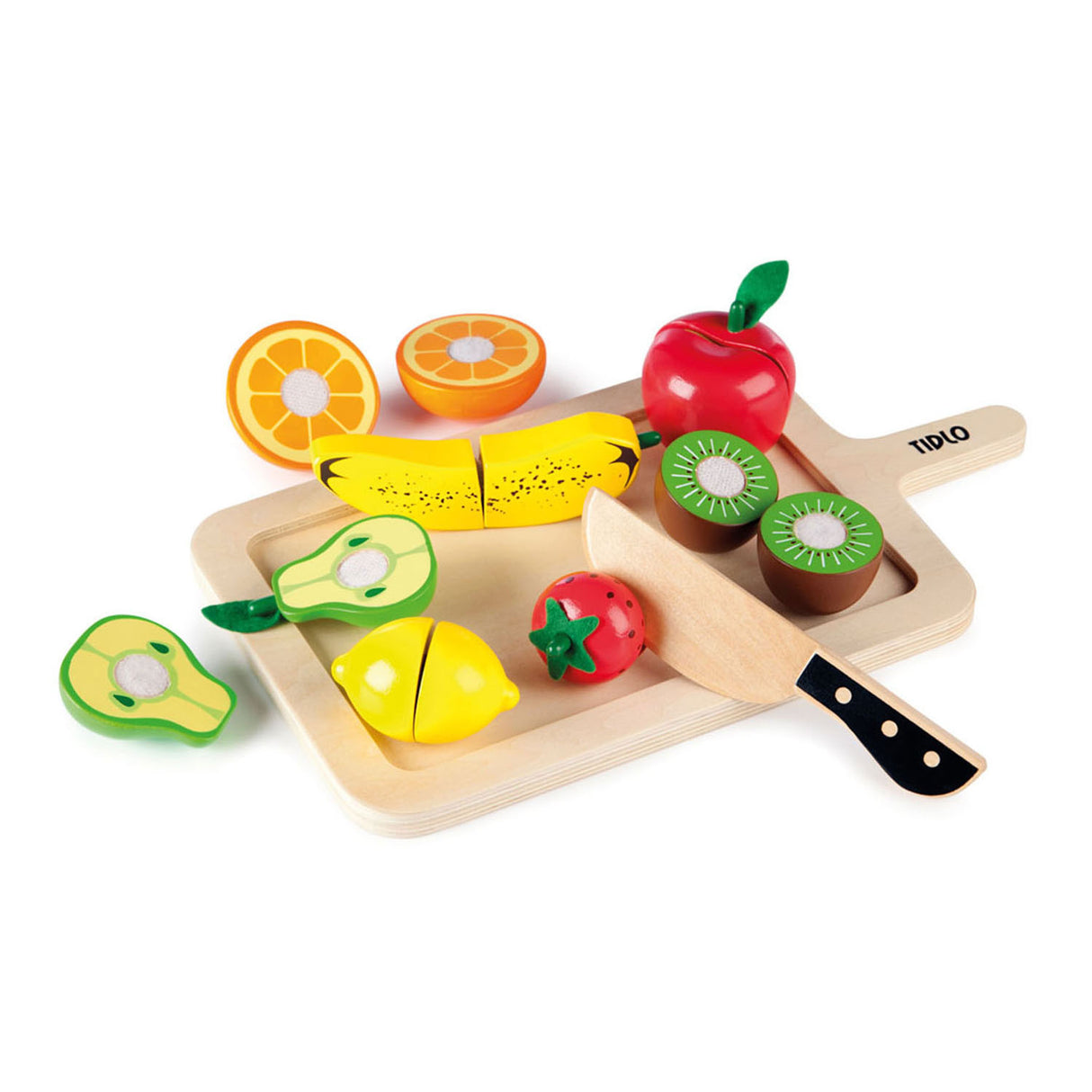 Ensemble de jeu de fruits à découper en bois Tidlo, 16 pièces.