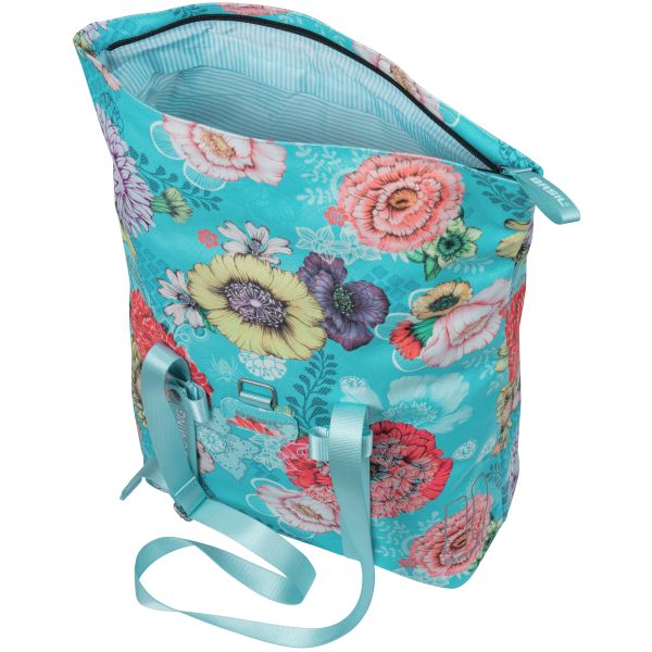 Basil Bloom Field Bicycle Shopper, Capuchon recyclé, étanche, bandoulière réglable, compartiment pour ordinateur portable, 15-20L, bleu ciel
