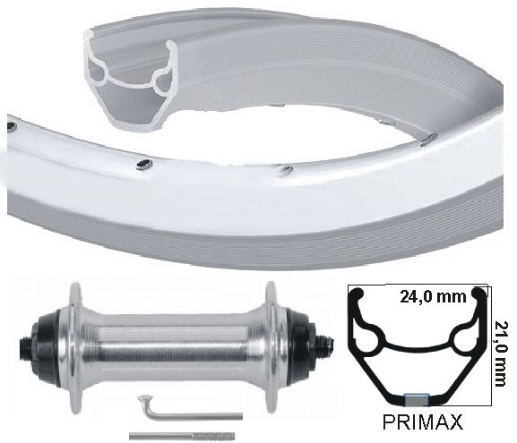 Roue avant Kgs 28 pouces (622) jante primax str 20 moyeu de patte argent