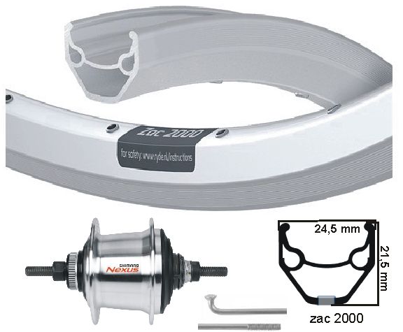 Kgs Roue arrière 28 pouces 622 argent argent nexus 7 disque verrouillage central