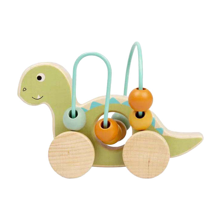 Bigjigs figurine à pousser en bois diplodocus avec cadre en perles