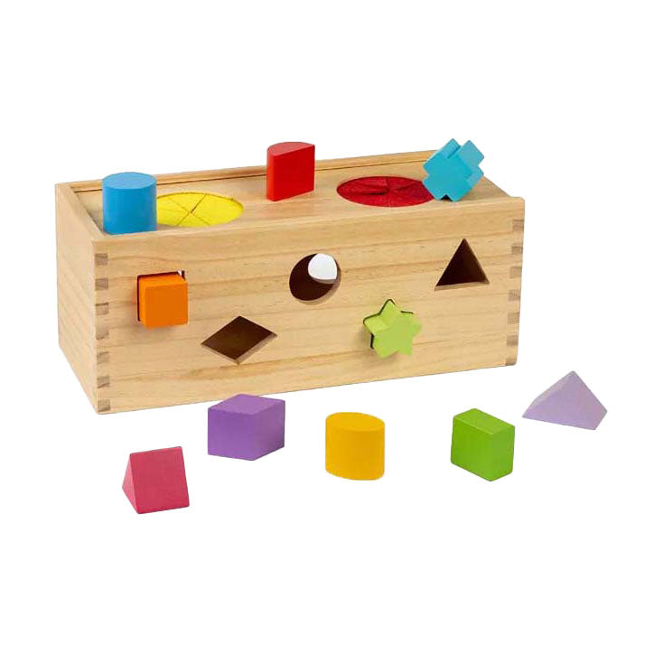 Trieur de formes de boîte mystère en bois Bigjigs, 10 pcs.