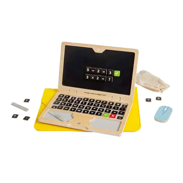 Ensemble d'ordinateur portable jouet en bois Bigjigs, 95 pièces.