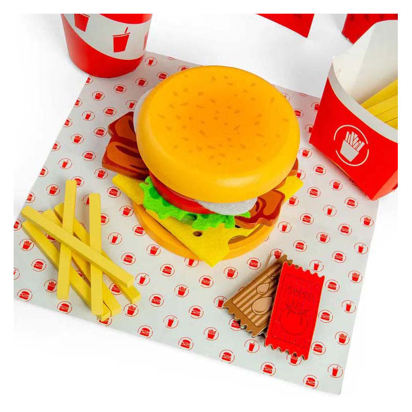 Ensemble burger et frites en bois Bigjigs, 48 pièces.