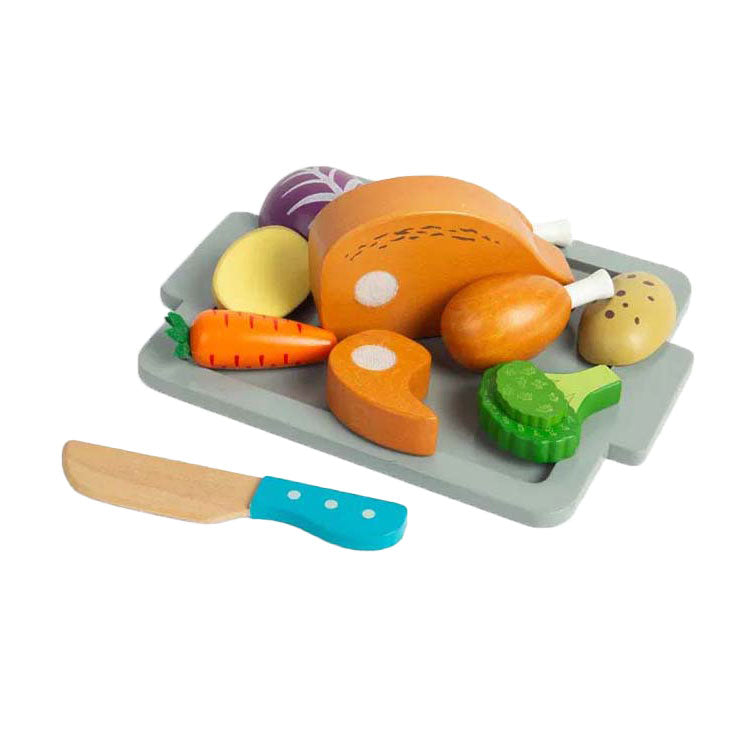 Ensemble de jeu de dîner rôti en bois Bigjigs, 12 pièces.