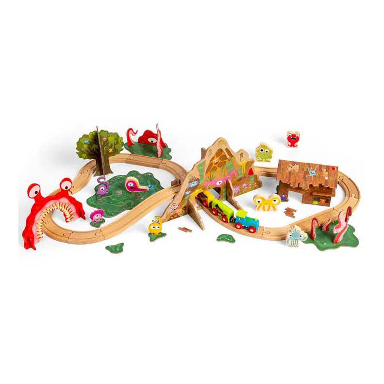 Ensemble de train monstre en bois Bigjigs, 50 pièces.