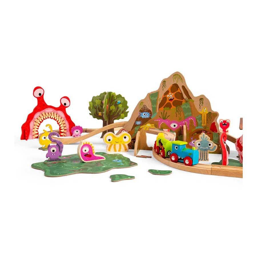 Ensemble de train monstre en bois Bigjigs, 50 pièces.