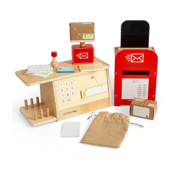 Ensemble de jeu de bureau de poste en bois Bigjigs, 19 pièces.