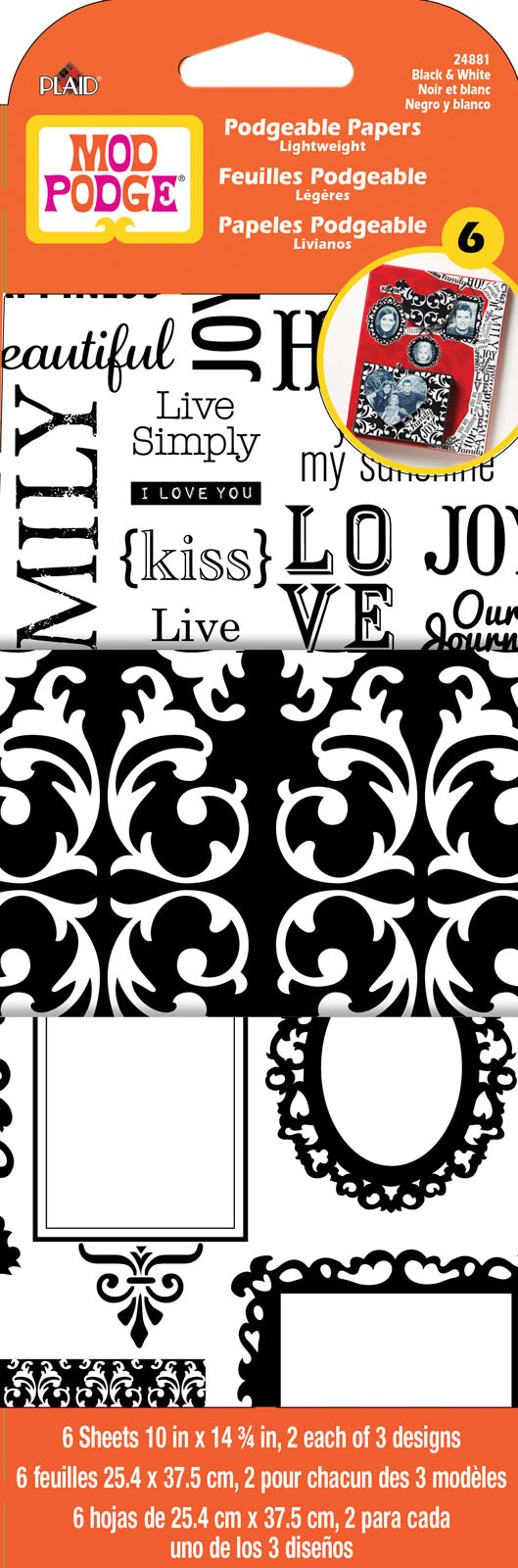 Mod podge • papier damassé noir blanc