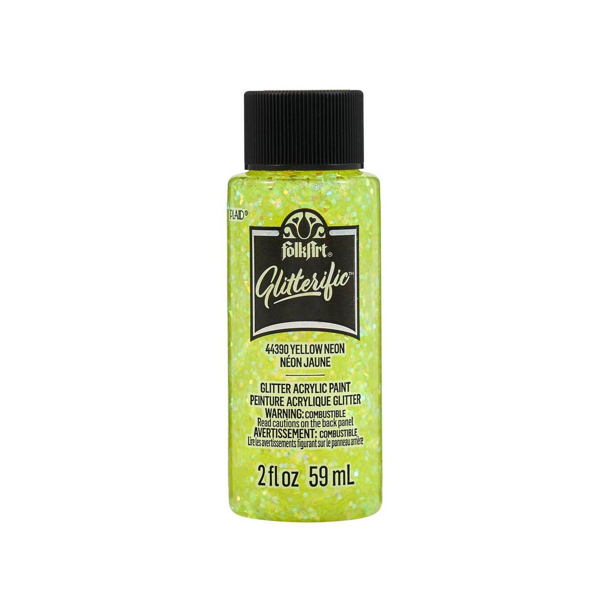 Folkart • peinture acrylique pailletée jaune fluo 59ml
