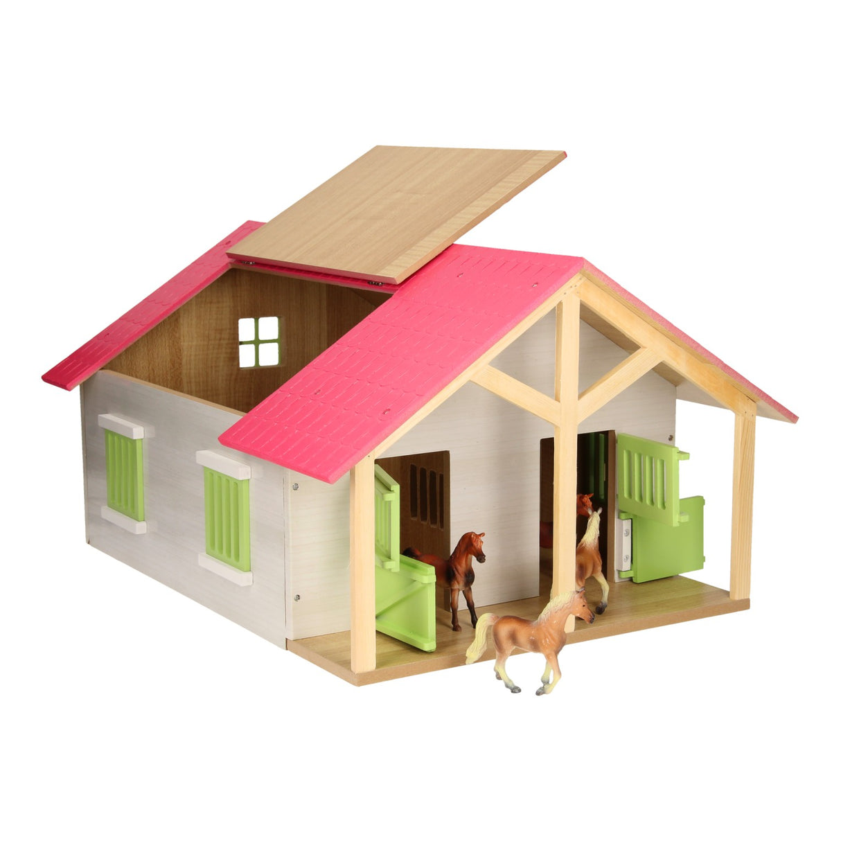 Globe pour enfants, écurie rose avec 2 boxes et débarras, 1:24