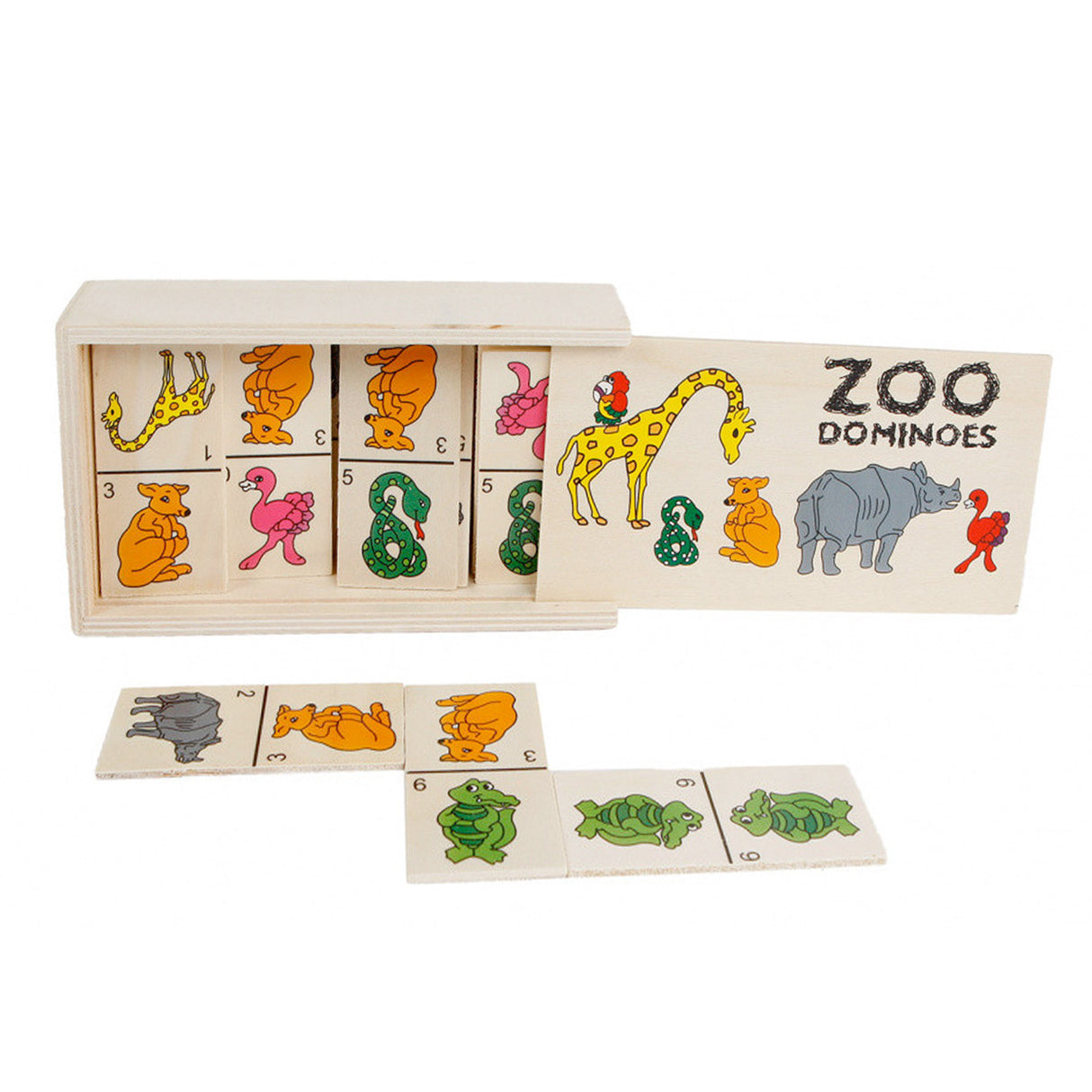 Animaux dominos en bois, 28 pièces.