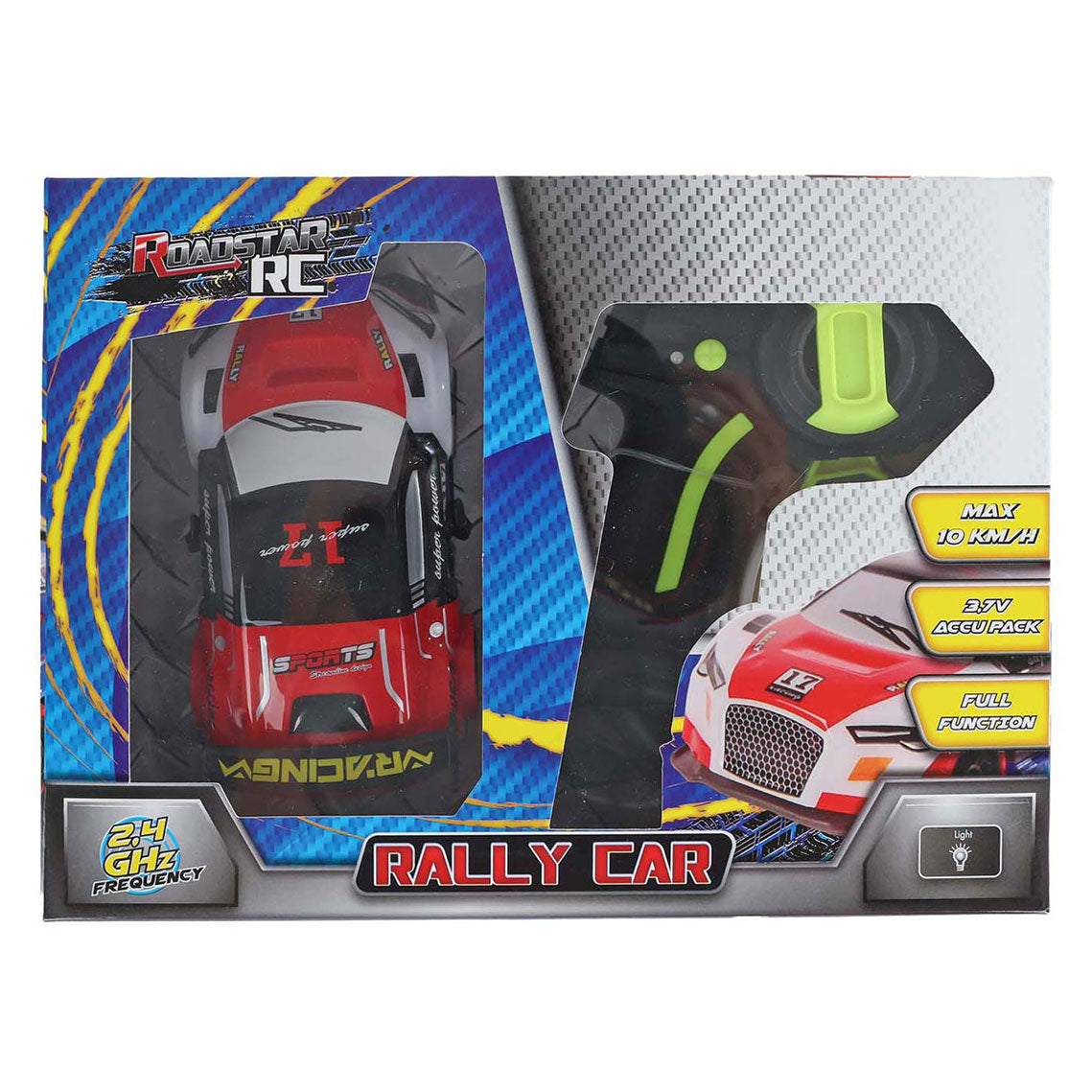 Voiture de rallye contrôlée par roadstar RC avec lumière 2,4 GHz rouge, 13 cm