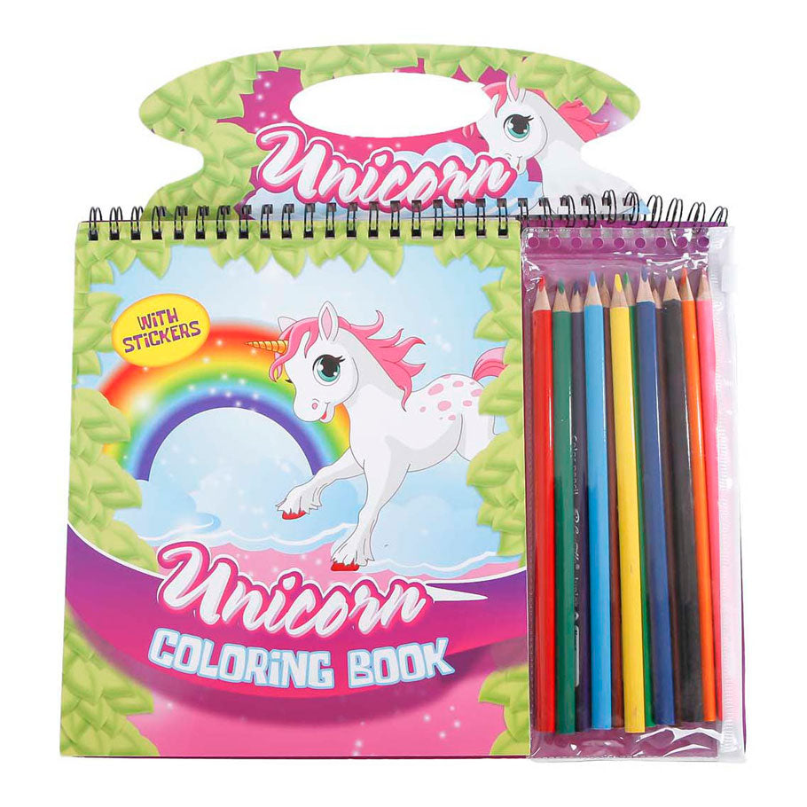 Livre de coloriage Licorne avec 12 crayons, pochoirs et autocollants
