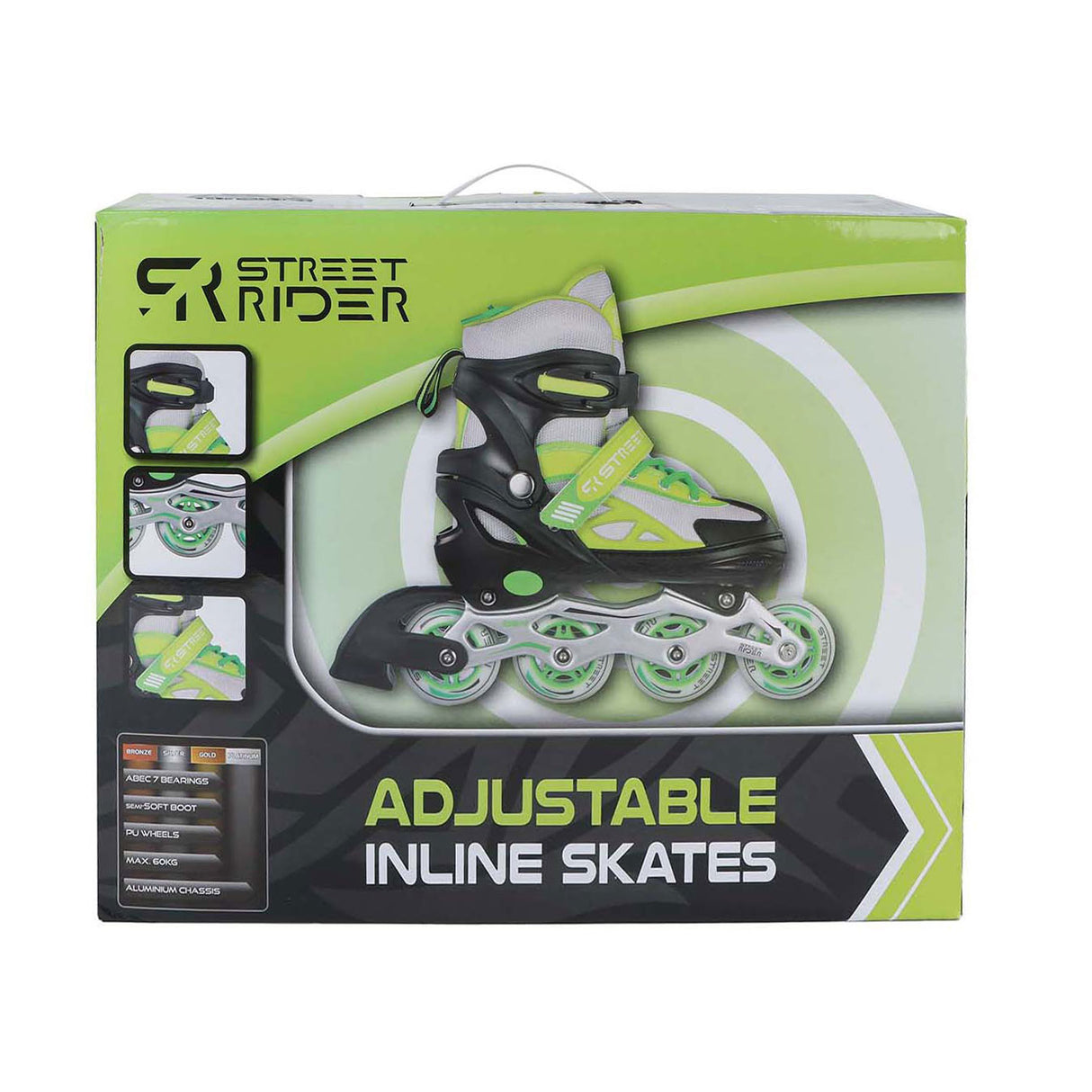 Rollers en ligne Street Rider vert noir réglables, taille 33-36