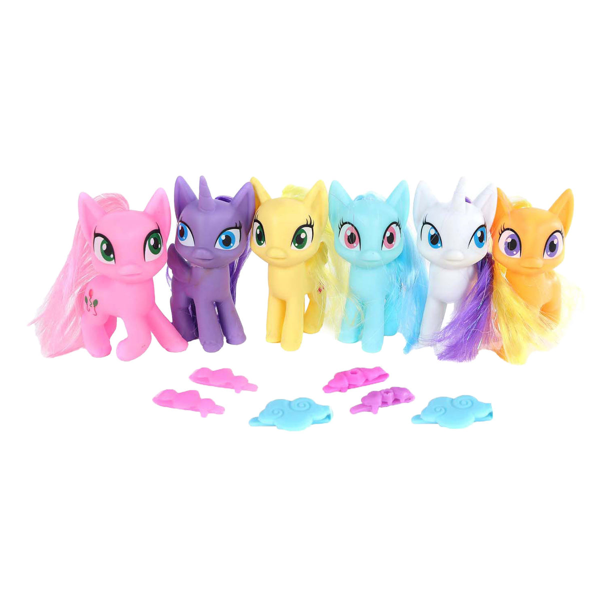 Figurine licorne avec cheveux et tête rotative avec accessoires, 9 cm