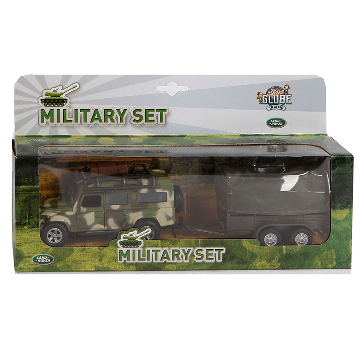 Globe terrestre enfant land rover avec remorque militaire moulé sous pression pb 27cm
