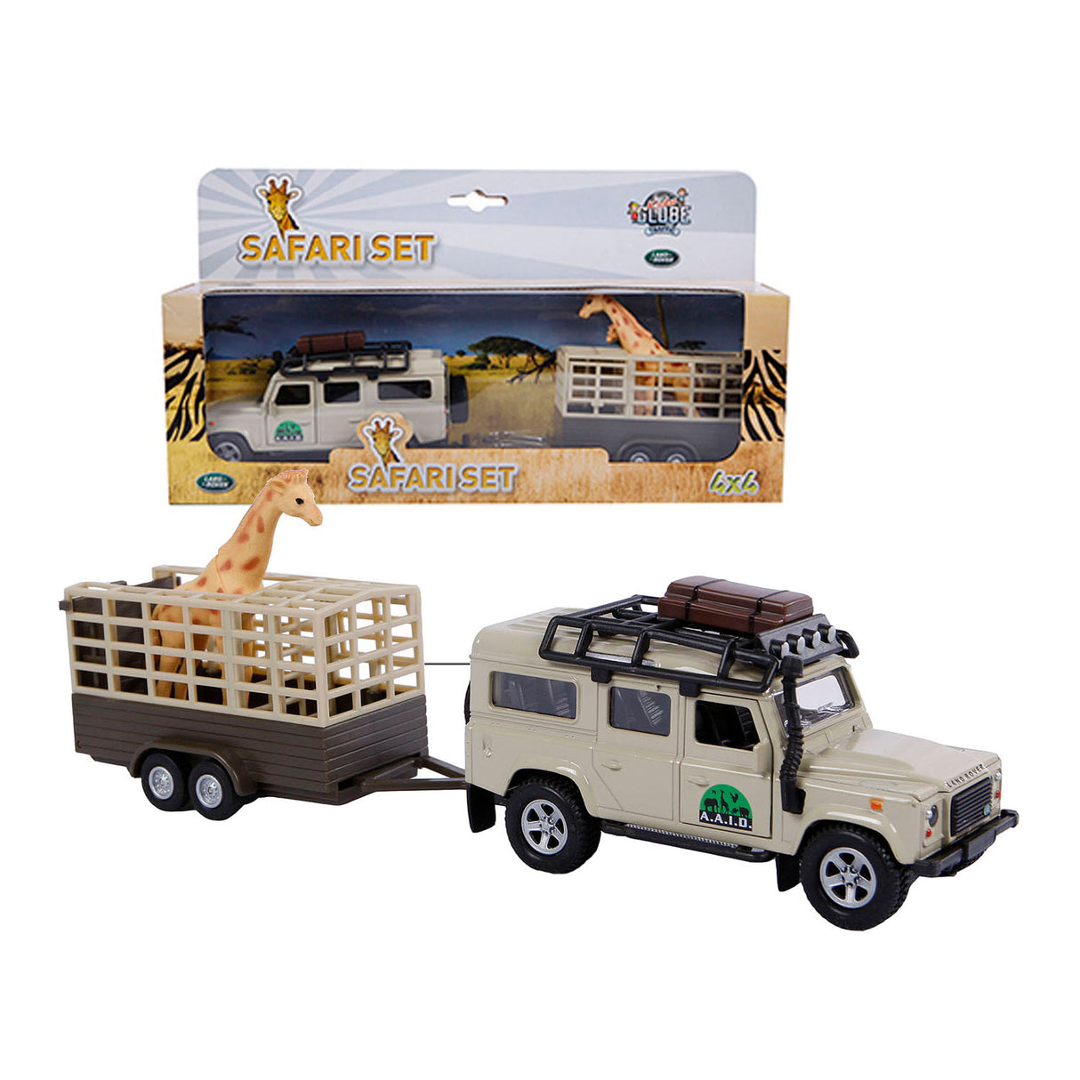 Globe Land Rover Defender pour enfants + remorque girafe