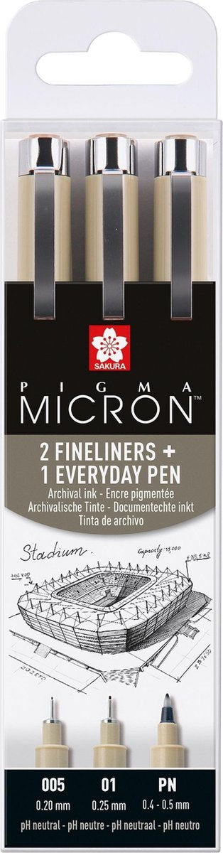 Sakura pigma micron trousse 3 fineliners noir 005-01-pn arch.