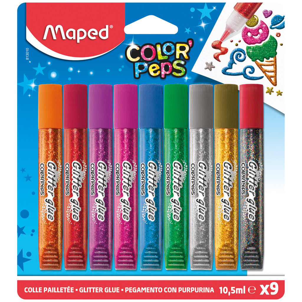 Maped colle à paillettes color peps 9 couleurs 10,5 ml