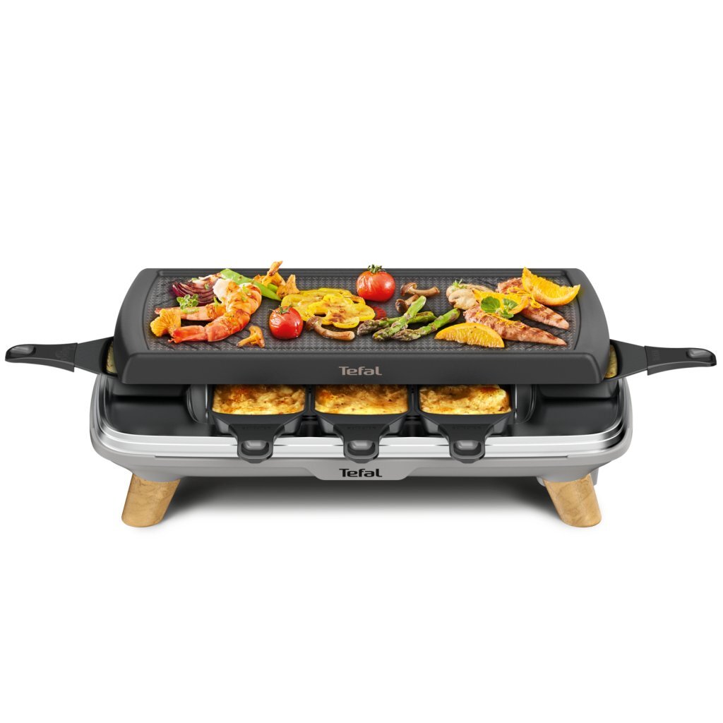 Tefal re610d raclette 3en1 8 personnes noir inox bois