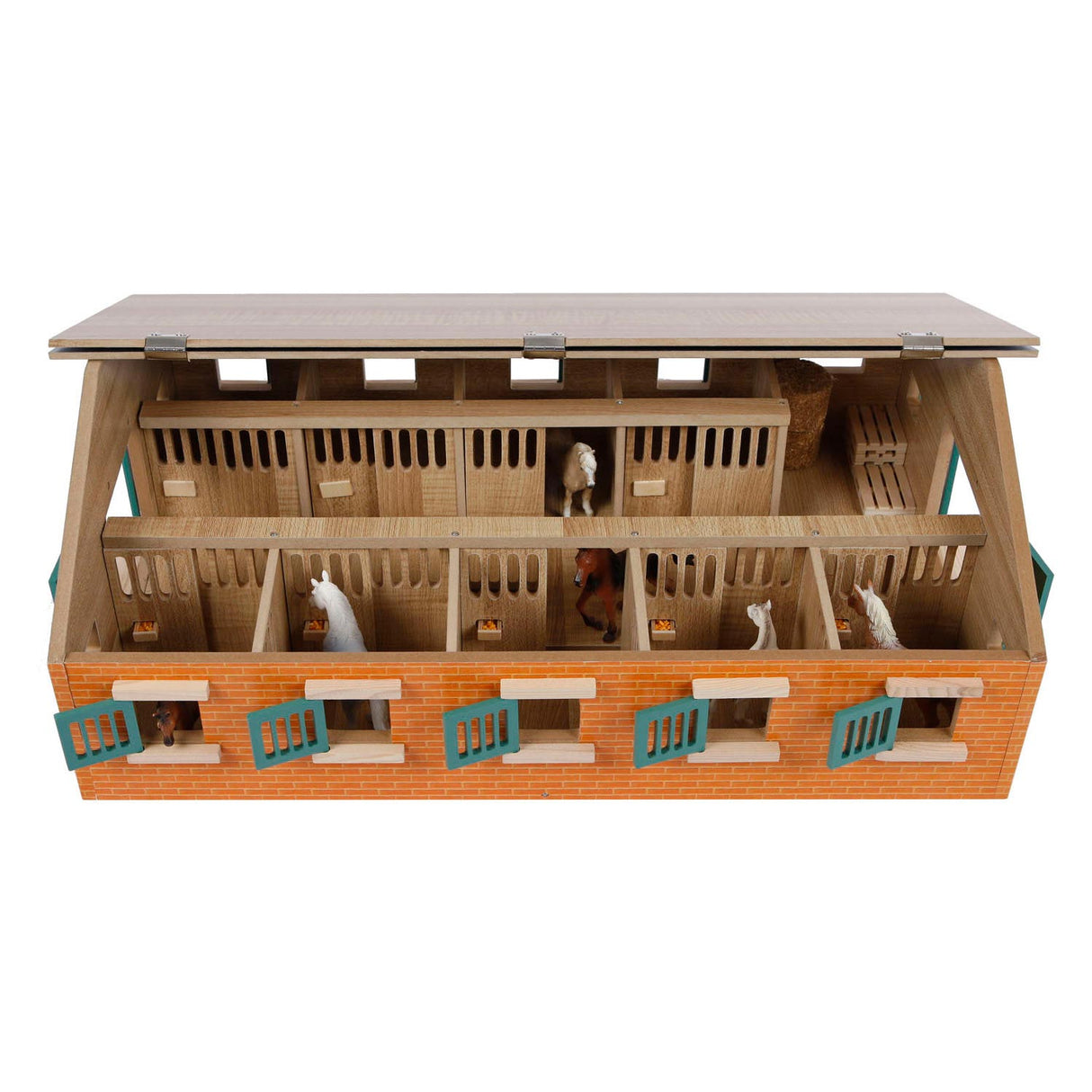 Globe pour enfants en bois d'écurie avec 9 boxes à chevaux 1:32