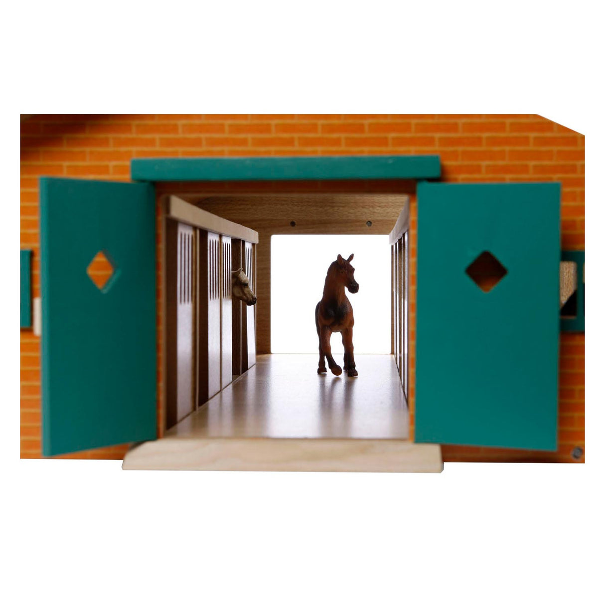 Globe pour enfants en bois d'écurie avec 9 boxes à chevaux 1:32