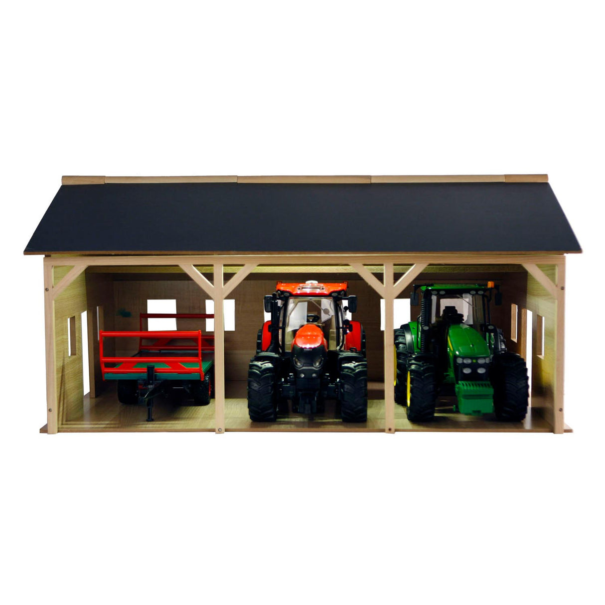 Hangar agricole en bois pour enfants, globe pour 3 tracteurs, 1:16