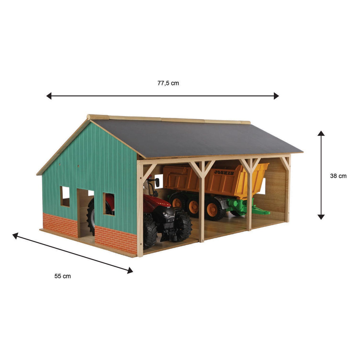 Hangar agricole en bois pour enfants, globe pour 3 tracteurs, 1:16