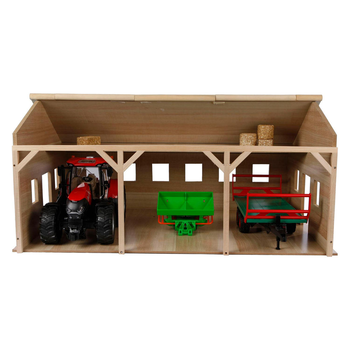 Hangar agricole en bois pour enfants, globe pour 3 tracteurs, 1:16