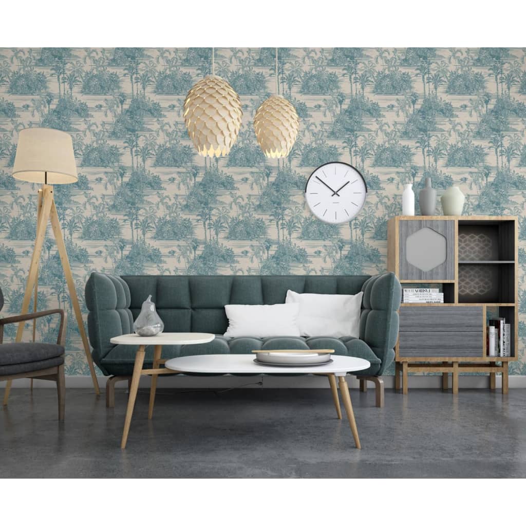 Papin d'écran du papier peint néerlandais beige tropical et bleu clair