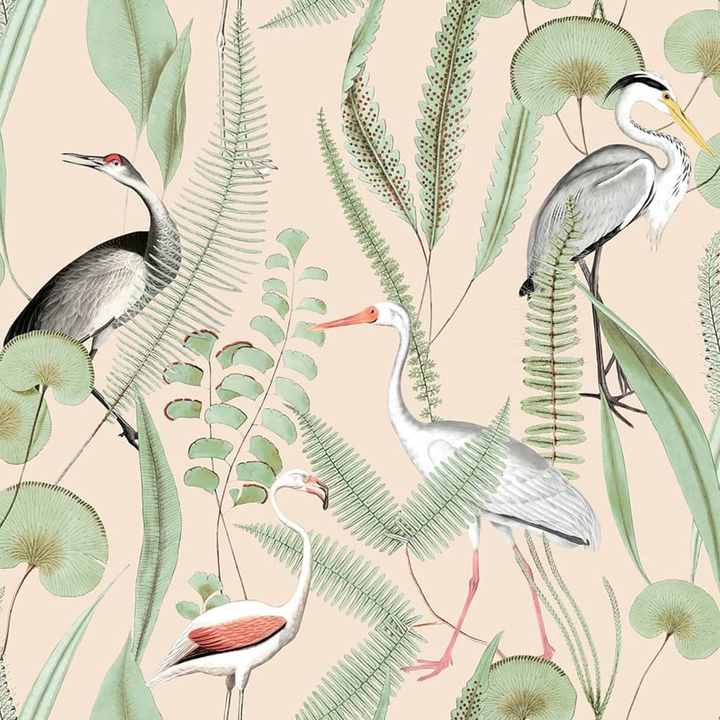 Papier peint pour les mammases néerlandais crème flamants et menthe colorés