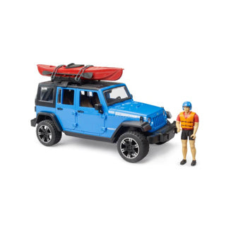 Bruder jeep wrangler rubicon avec kayak et kayakiste 1:16