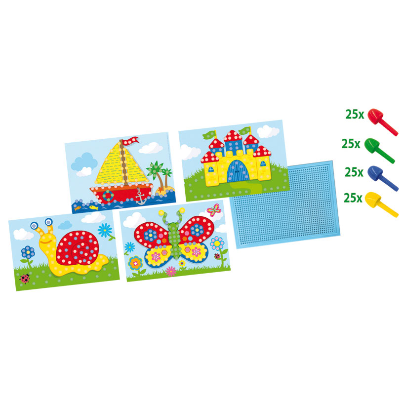 Ses creative - tableau mosaïque avec cartes - avec 100 épingles colorées et 4 cartes pour mosaïquer